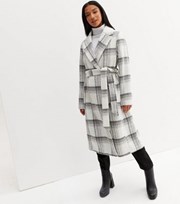 New Look Petite White Check Belted Unlined Formal Coat
